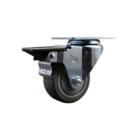 Service Caster 3'' Gray Poly Wheel Swivel Top Plate Caster Posi Brake SCC-20S314-PPUB-PLB